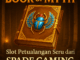 Book of Myth Spade Gaming – gambar slot petualangan dengan buku emas dan scarab biru di latar kuil Mesir.